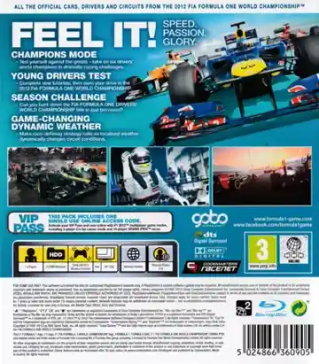 F1 2012 (USA) (v1.02) (Disc) (Update) box cover back